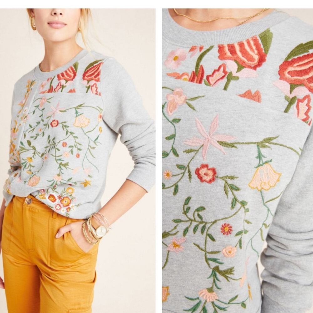 Maeve by Anthropologie Flower Crewneck Sweater